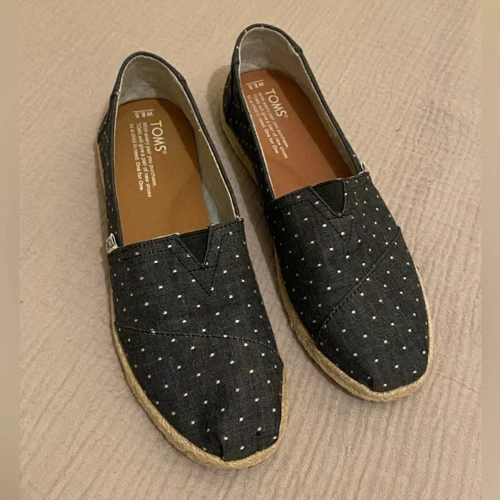 Toms - Black Dot Chambray Womens Rope Alpargatas Espadrilles. Size 8.5